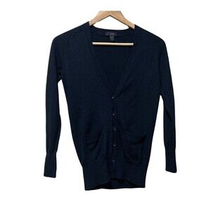 J. Crew 100% Merino Wool Navy Blue  Cardigan Sweater Size Small Office Layering